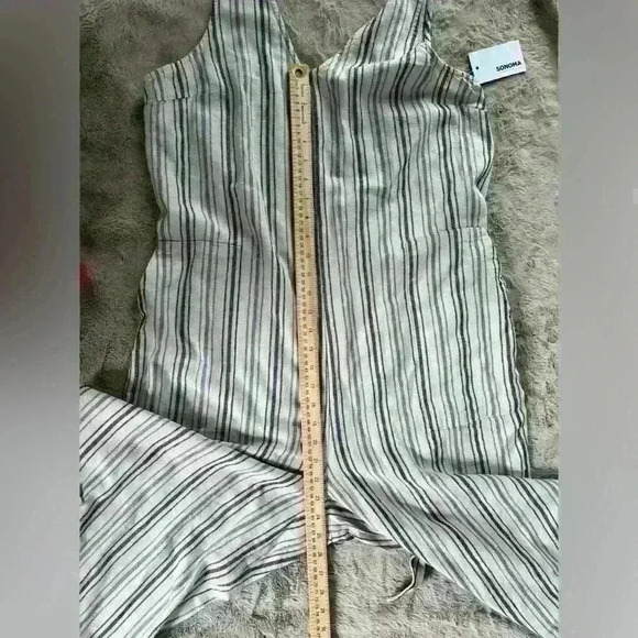 Sonoma Belted Jumpsuit Linen Blend Sz M. Cropped Wide Leg VNeck Sleeveless NWT - Picture 12 of 15